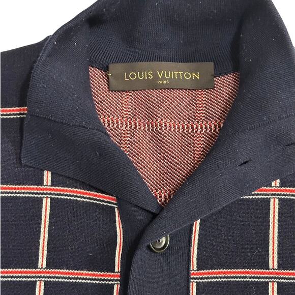 LOUIS VUITTON Jacquard Windowpane Check Cardigan Navy Wool - Picture 2 of 13